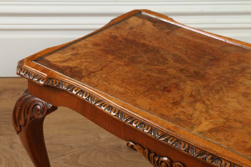fig 5. Carved Burr Walnut & Glass Rectangular Coffee Table (Circa 1920)