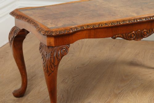fig 6. Carved Burr Walnut & Glass Rectangular Coffee Table (Circa 1920)