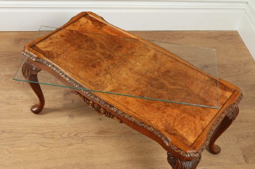 fig 3. Carved Burr Walnut & Glass Rectangular Coffee Table (Circa 1920)