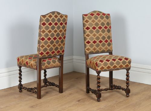 fig 5. Set of 12 French Carolean Revival Upholstered Oak High Back Dining Chairs (Circa 1910)
