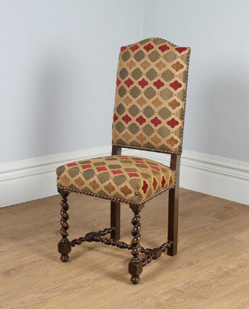 fig 6. Set of 12 French Carolean Revival Upholstered Oak High Back Dining Chairs (Circa 1910)