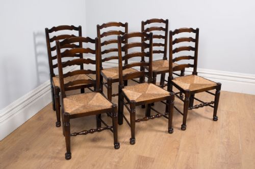 Set of 6 Ash & Elm Ladder Back Country Farmhouse Dining Chairs (Circa 1910)