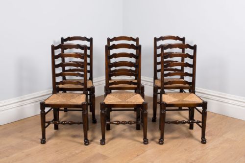 fig 1. Set of 6 Ash & Elm Ladder Back Country Farmhouse Dining Chairs (Circa 1910)