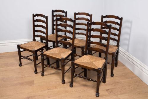 fig 2. Set of 6 Ash & Elm Ladder Back Country Farmhouse Dining Chairs (Circa 1910)