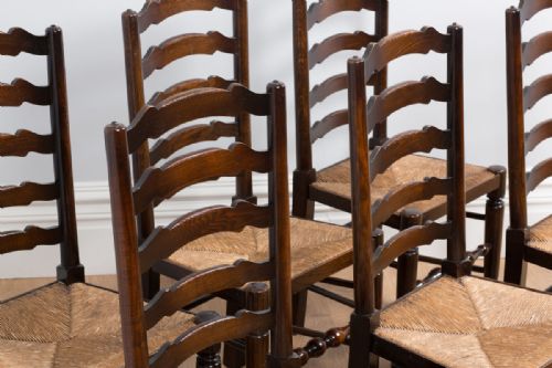 fig 3. Set of 6 Ash & Elm Ladder Back Country Farmhouse Dining Chairs (Circa 1910)