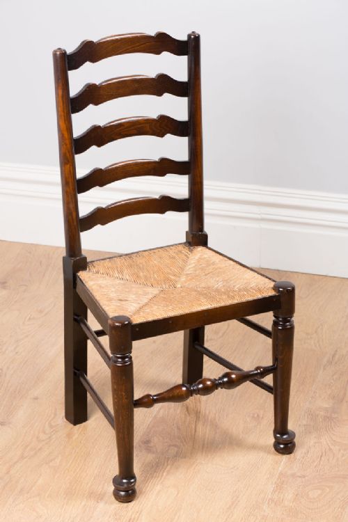 fig 4. Set of 6 Ash & Elm Ladder Back Country Farmhouse Dining Chairs (Circa 1910)