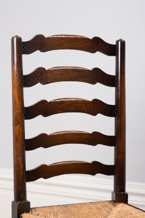 fig 8. Set of 6 Ash & Elm Ladder Back Country Farmhouse Dining Chairs (Circa 1910)