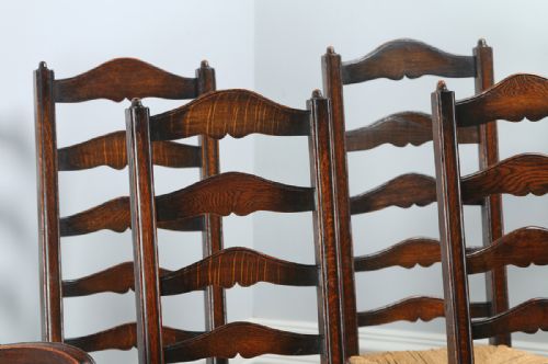 fig 2. Set of 8 Oak Ladder Back Country Farmhouse Dining Chairs (Circa 1890)