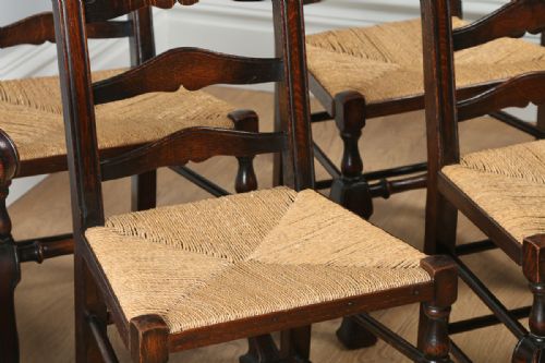 fig 3. Set of 8 Oak Ladder Back Country Farmhouse Dining Chairs (Circa 1890)