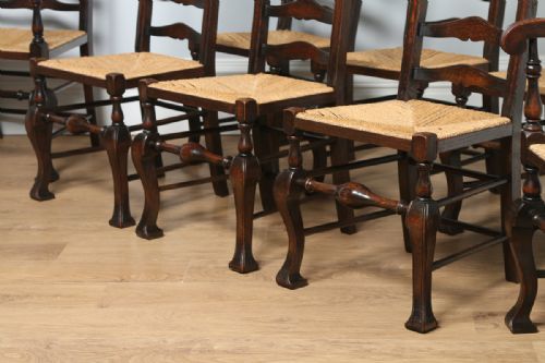 fig 4. Set of 8 Oak Ladder Back Country Farmhouse Dining Chairs (Circa 1890)