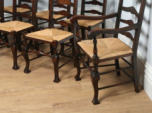 fig 5. Set of 8 Oak Ladder Back Country Farmhouse Dining Chairs (Circa 1890)