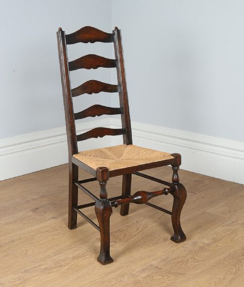 fig 6. Set of 8 Oak Ladder Back Country Farmhouse Dining Chairs (Circa 1890)