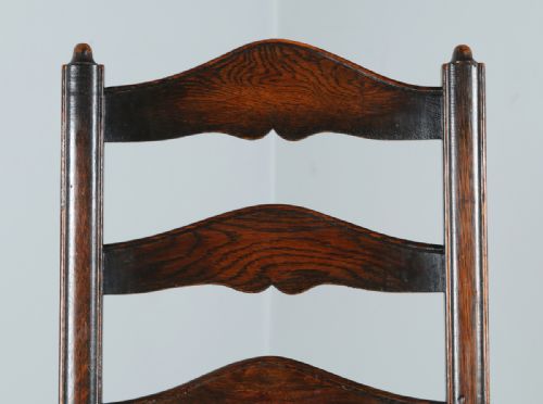 fig 7. Set of 8 Oak Ladder Back Country Farmhouse Dining Chairs (Circa 1890)