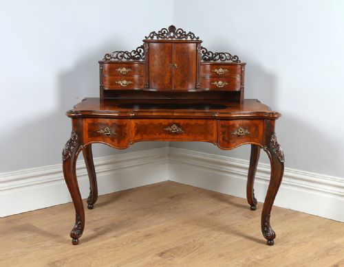 fig 1. Louis XV French Walnut & Leather Bonheur Du Jour Writing Desk Table (Circa 1860)