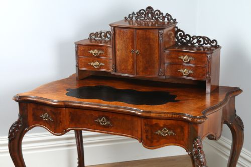 fig 3. Louis XV French Walnut & Leather Bonheur Du Jour Writing Desk Table (Circa 1860)