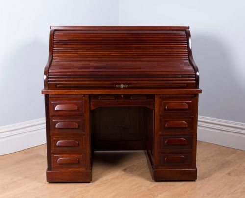 fig 1. American 4ft 2” Mahogany Roll Top Pedestal Desk (Circa 1880)