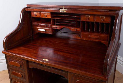 fig 3. American 4ft 2” Mahogany Roll Top Pedestal Desk (Circa 1880)