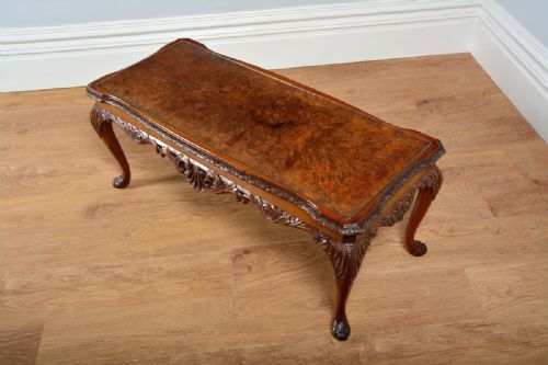 fig 1. Carved Burr Walnut & Glass Rectangular Coffee Table (Circa 1920)