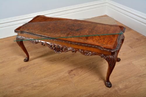 fig 2. Carved Burr Walnut & Glass Rectangular Coffee Table (Circa 1920)