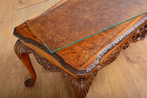 fig 3. Carved Burr Walnut & Glass Rectangular Coffee Table (Circa 1920)