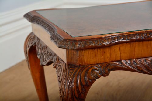 fig 4. Carved Burr Walnut & Glass Rectangular Coffee Table (Circa 1920)