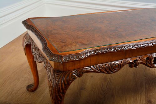 fig 6. Carved Burr Walnut & Glass Rectangular Coffee Table (Circa 1920)