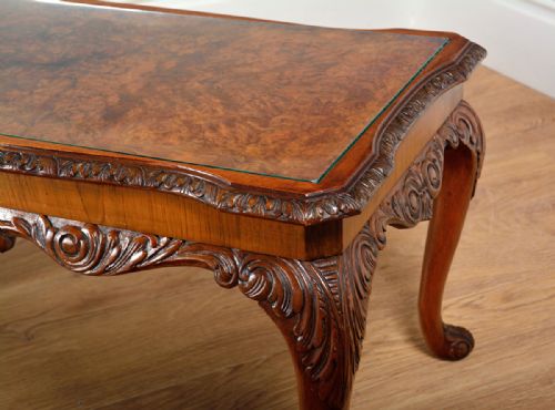 fig 7. Carved Burr Walnut & Glass Rectangular Coffee Table (Circa 1920)