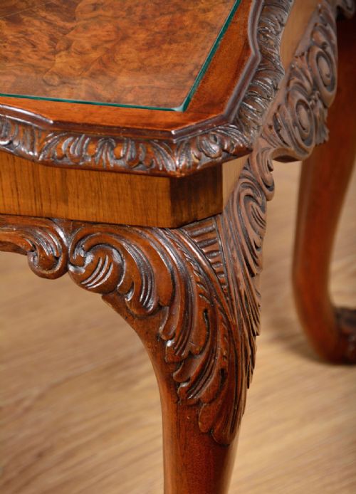 fig 8. Carved Burr Walnut & Glass Rectangular Coffee Table (Circa 1920)