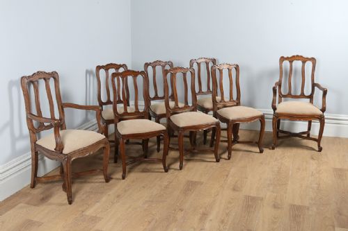 Set of 8 French Louis Oak Provincial Dining Chairs (Circa 1890)