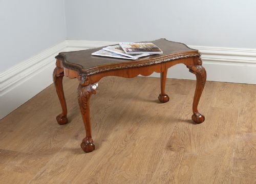 Carved Burr Walnut & Glass Rectangular Coffee Table (Circa 1920)