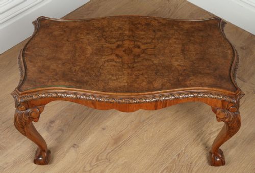 fig 3. Carved Burr Walnut & Glass Rectangular Coffee Table (Circa 1920)