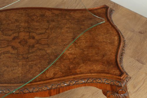 fig 4. Carved Burr Walnut & Glass Rectangular Coffee Table (Circa 1920)