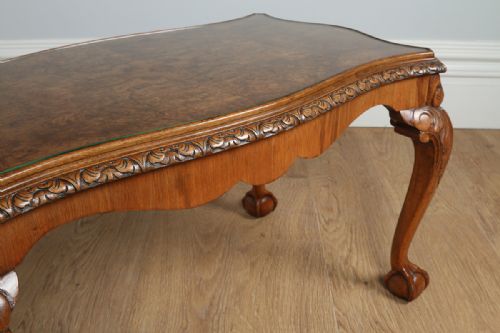 fig 6. Carved Burr Walnut & Glass Rectangular Coffee Table (Circa 1920)