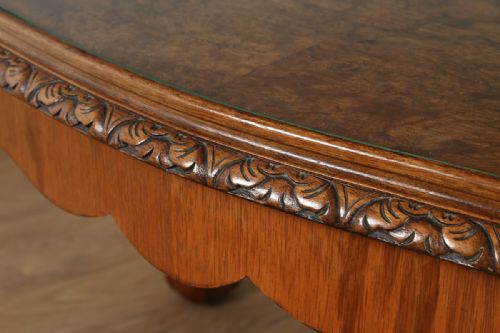 fig 7. Carved Burr Walnut & Glass Rectangular Coffee Table (Circa 1920)