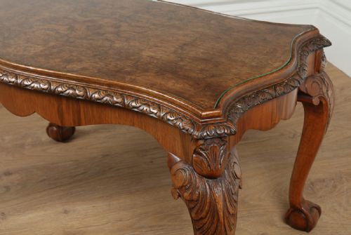 fig 8. Carved Burr Walnut & Glass Rectangular Coffee Table (Circa 1920)