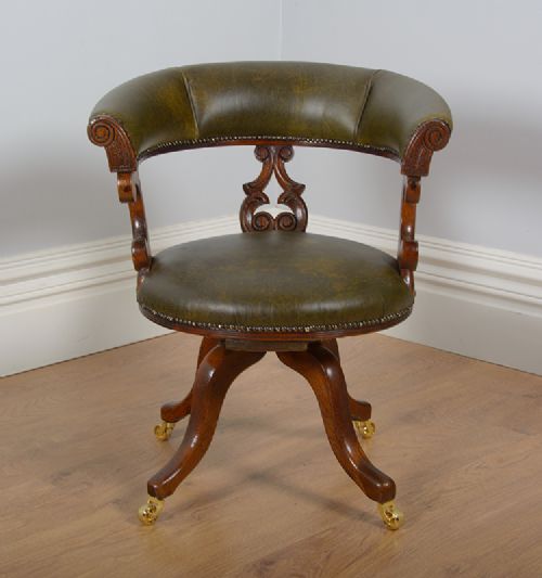 fig 1. Victorian Oak & Leather Revolving Office Armchair (Circa 1860)