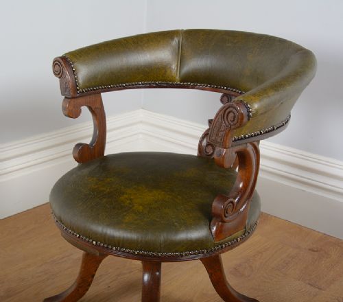 fig 2. Victorian Oak & Leather Revolving Office Armchair (Circa 1860)