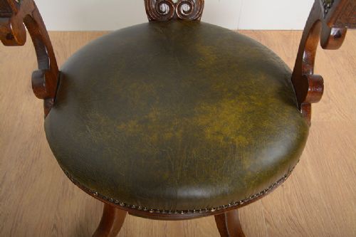 fig 3. Victorian Oak & Leather Revolving Office Armchair (Circa 1860)