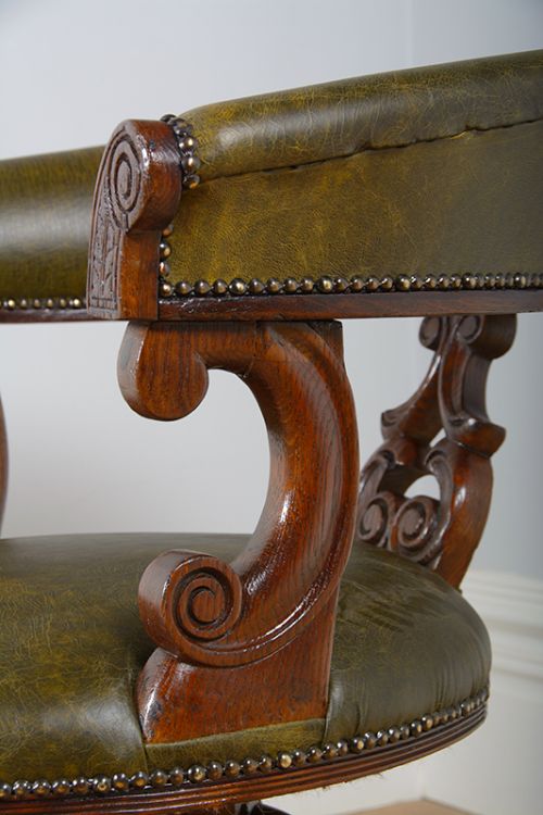 fig 4. Victorian Oak & Leather Revolving Office Armchair (Circa 1860)