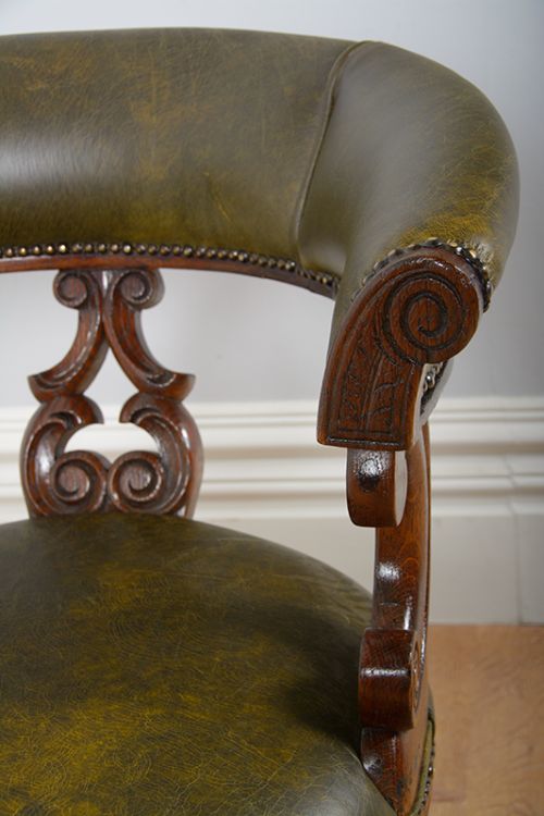 fig 6. Victorian Oak & Leather Revolving Office Armchair (Circa 1860)
