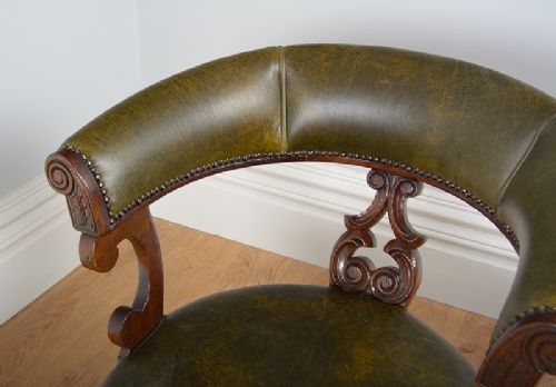 fig 7. Victorian Oak & Leather Revolving Office Armchair (Circa 1860)