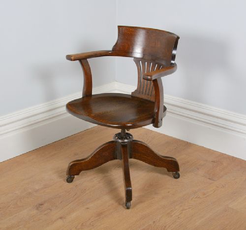 Edwardian Oak Revolving Office Armchair (Circa 1900)