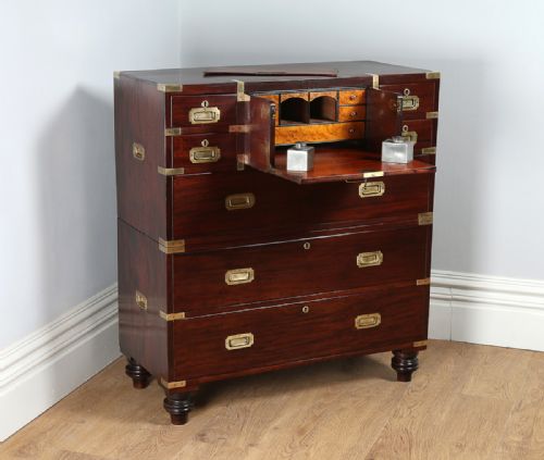 Colonial Mahogany Campaign Secretaire Chest of Drawers (Circa 1860)