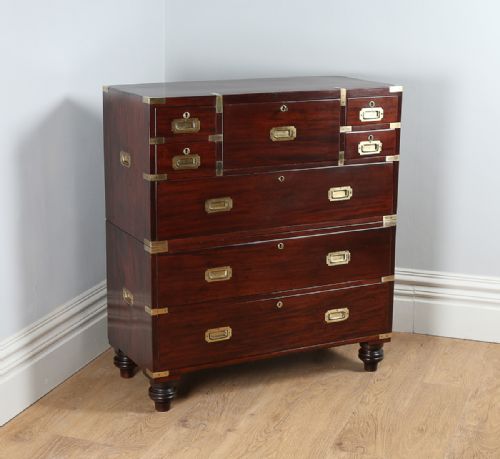 fig 1. Colonial Mahogany Campaign Secretaire Chest of Drawers (Circa 1860)