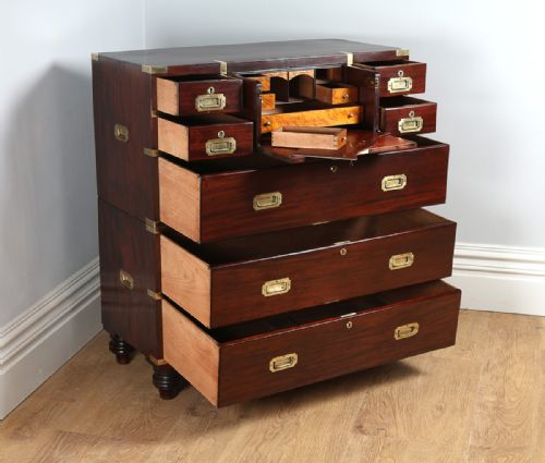 fig 5. Colonial Mahogany Campaign Secretaire Chest of Drawers (Circa 1860)
