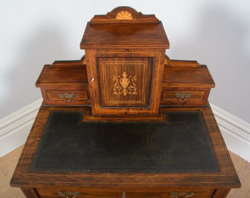 fig 1. Edwardian Rosewood Ladies Marquetry Inlaid Leather Worktable (Circa 1900)