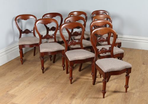 Victorian Set of 10 Mahogany Balloon Back Dining Chairs (Circa 1860)
