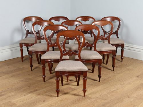 fig 1. Victorian Set of 10 Mahogany Balloon Back Dining Chairs (Circa 1860)