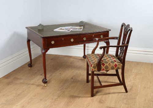 Edwardian 4ft Walnut & Leather Partners Office Library Writing Table Desk (Circa 1910)
