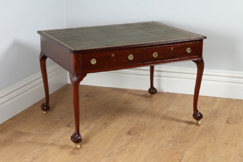 fig 1. Edwardian 4ft Walnut & Leather Partners Office Library Writing Table Desk (Circa 1910)
